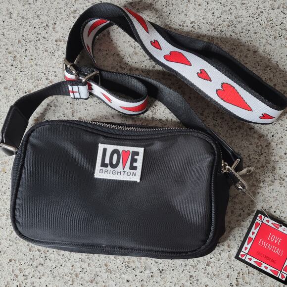 NWT Brighton LOVE Essentials Black Red Heart Dual Zip Nylon Crossbody Bag Purse - Picture 12 of 12